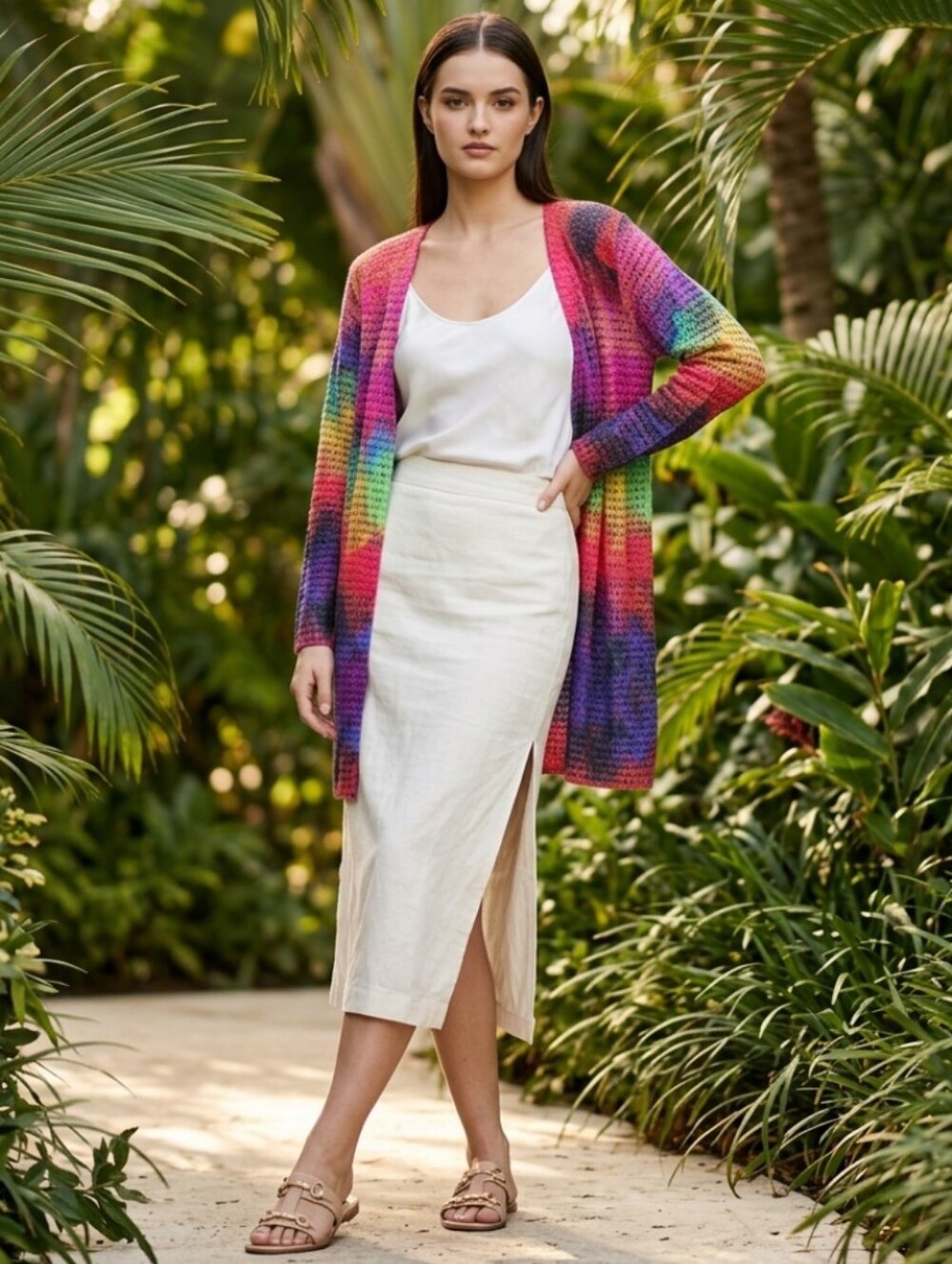 Ethyl Colorful Open Front Cardigan Size L/XL